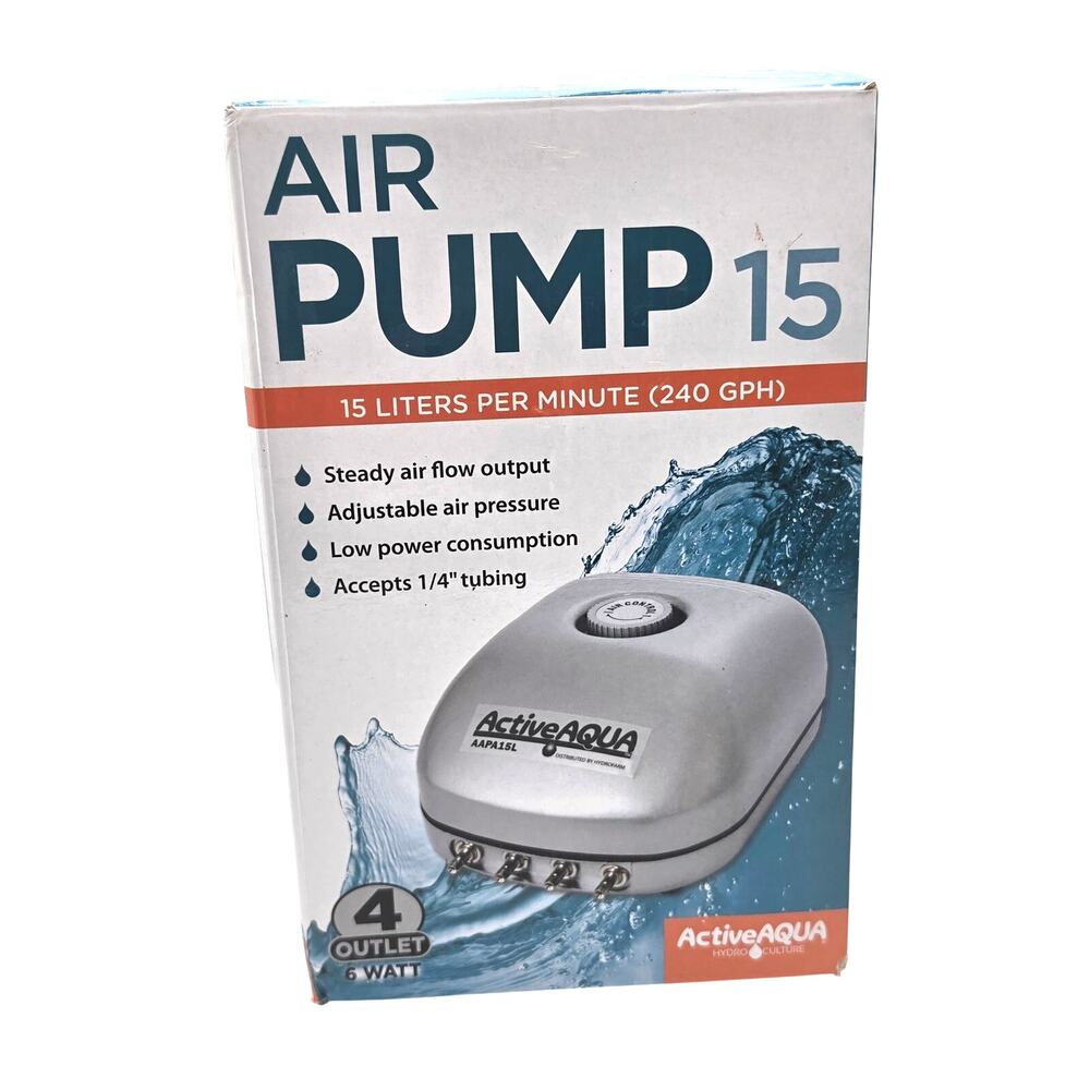Active Aqua AAPA15L 6W 4-Outlet Air Pump 15 L/min 240 GPH Hydroponics Aquarium